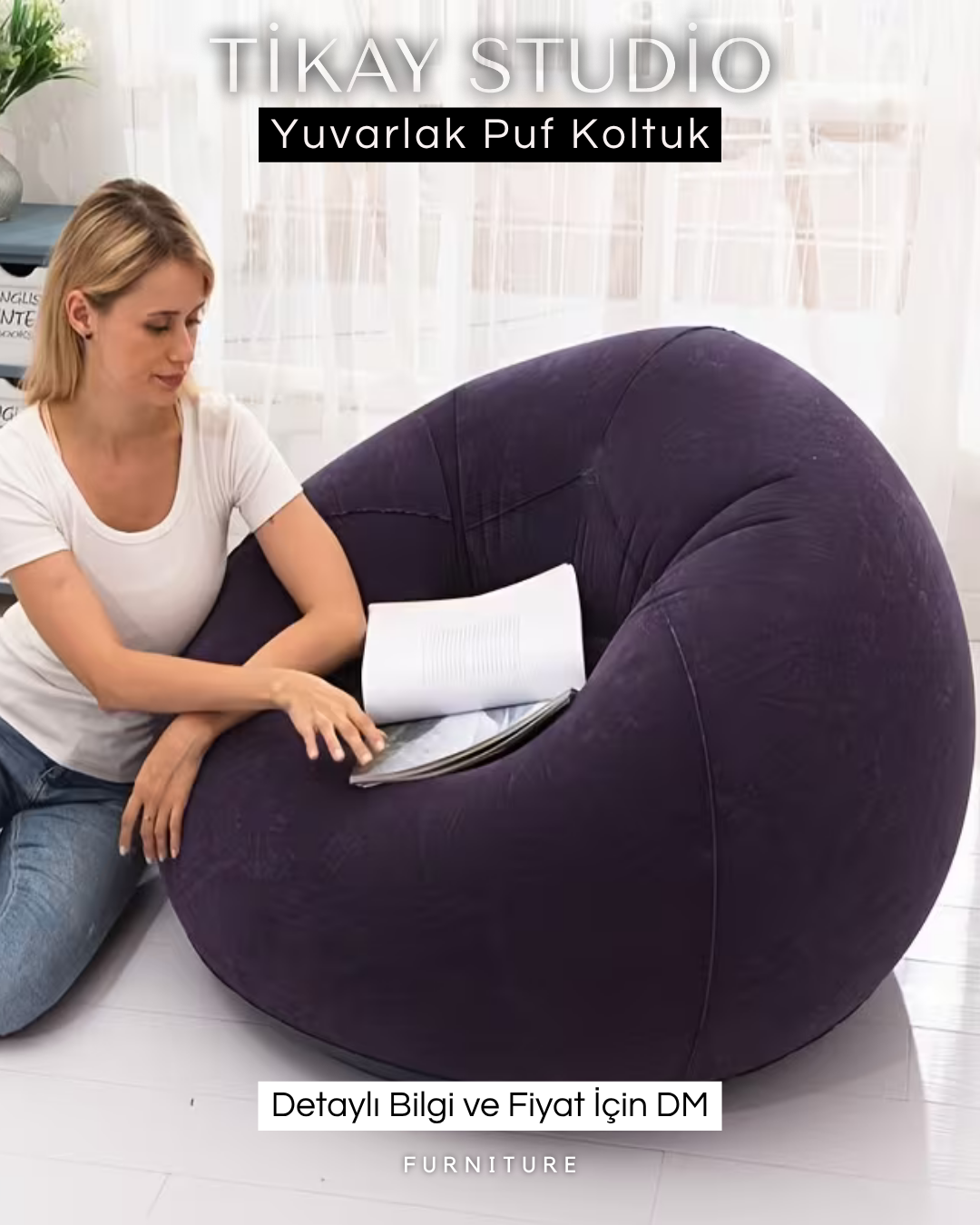 Yuvarlak Puf Koltuk | Kadife | Elyaf Dolgulu